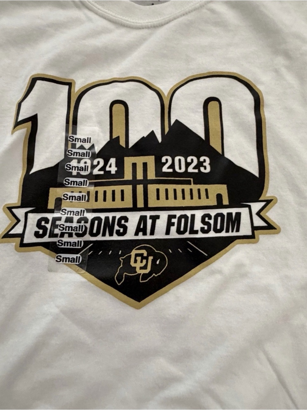 Colorado University Buffaloes white T Shirt Men’s small  100 Seasons at Folsom - Picture 2 of 6